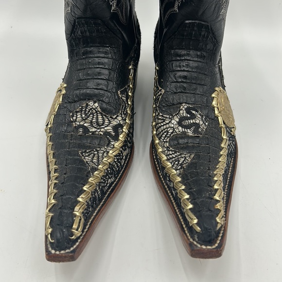 BOTAS 8 SEGUNDOS MENS SIZE 8 WESTERN COWBOY BLACK GOLD EMBROIDERED GRAPHIC BOOT - Picture 4 of 11